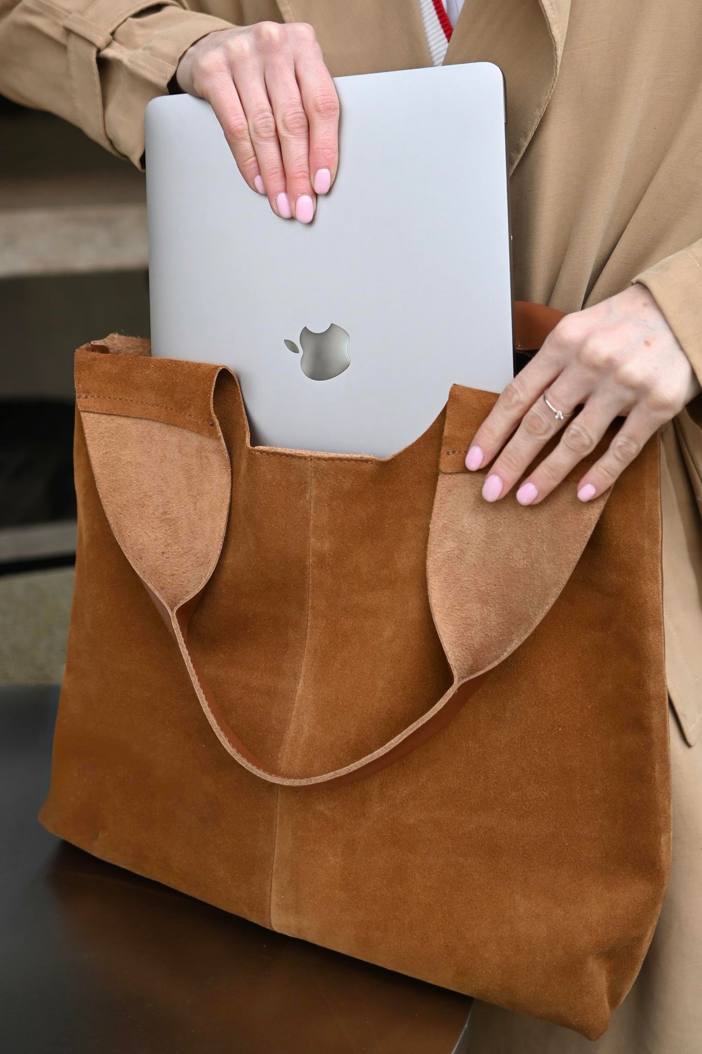 Large Suede & Leather Hobo Bag - Slouchy Shoulder Tote in Warm Tan Mix