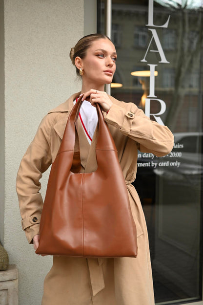 Large Suede & Leather Hobo Bag - Slouchy Shoulder Tote in Warm Tan Mix