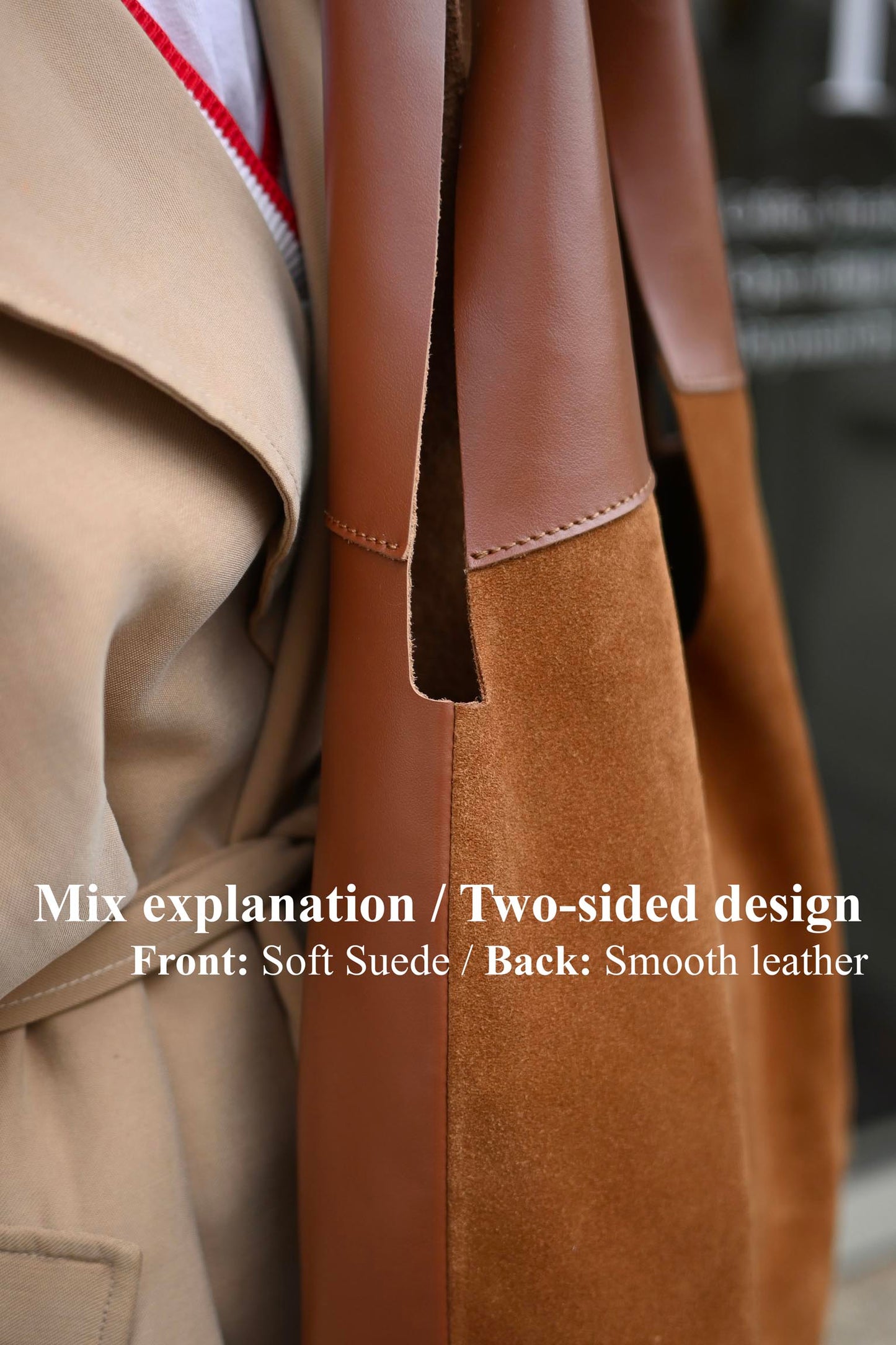 Large Suede & Leather Hobo Bag - Slouchy Shoulder Tote in Warm Tan Mix