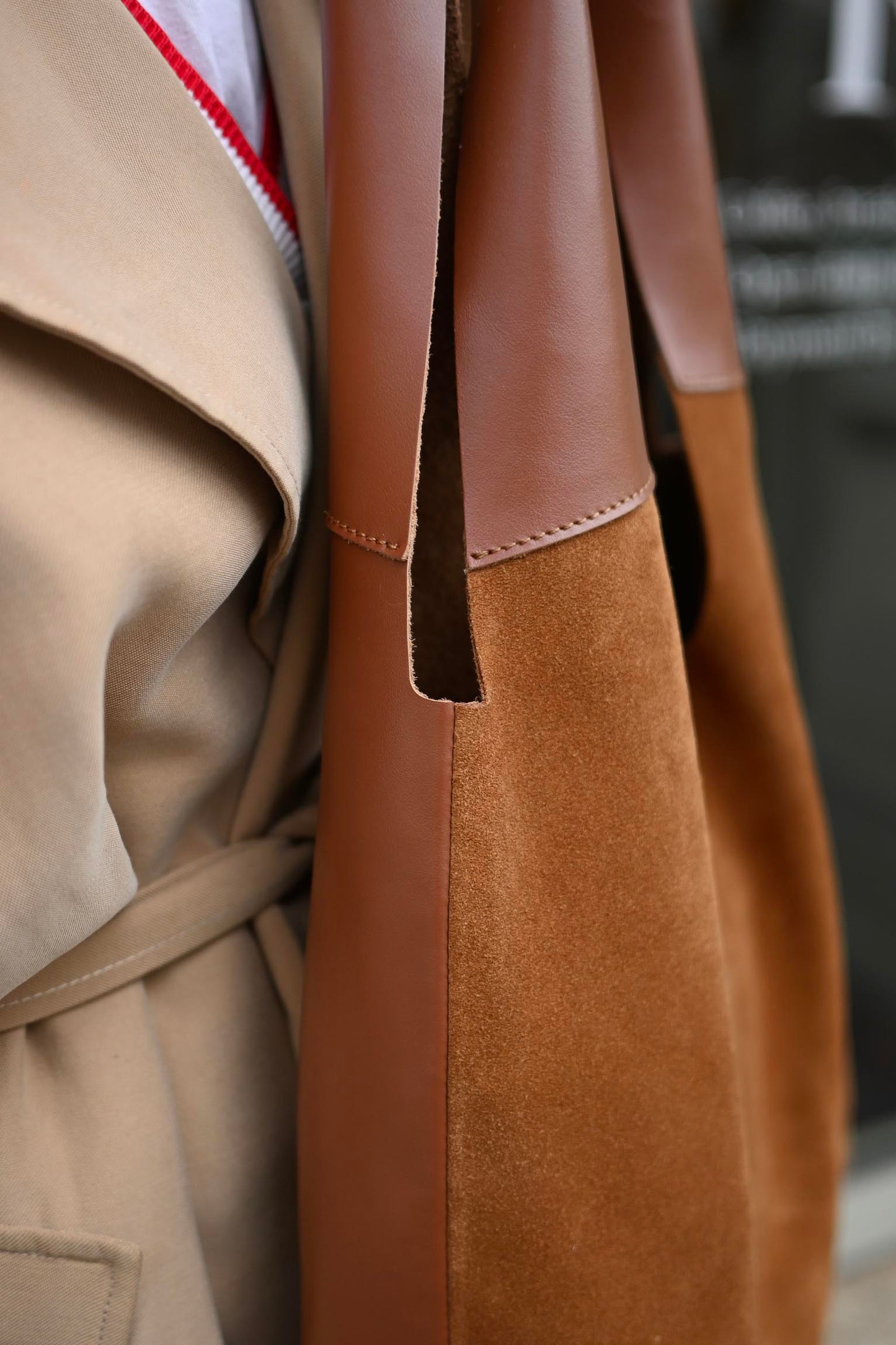 Large Suede & Leather Hobo Bag - Slouchy Shoulder Tote in Warm Tan Mix