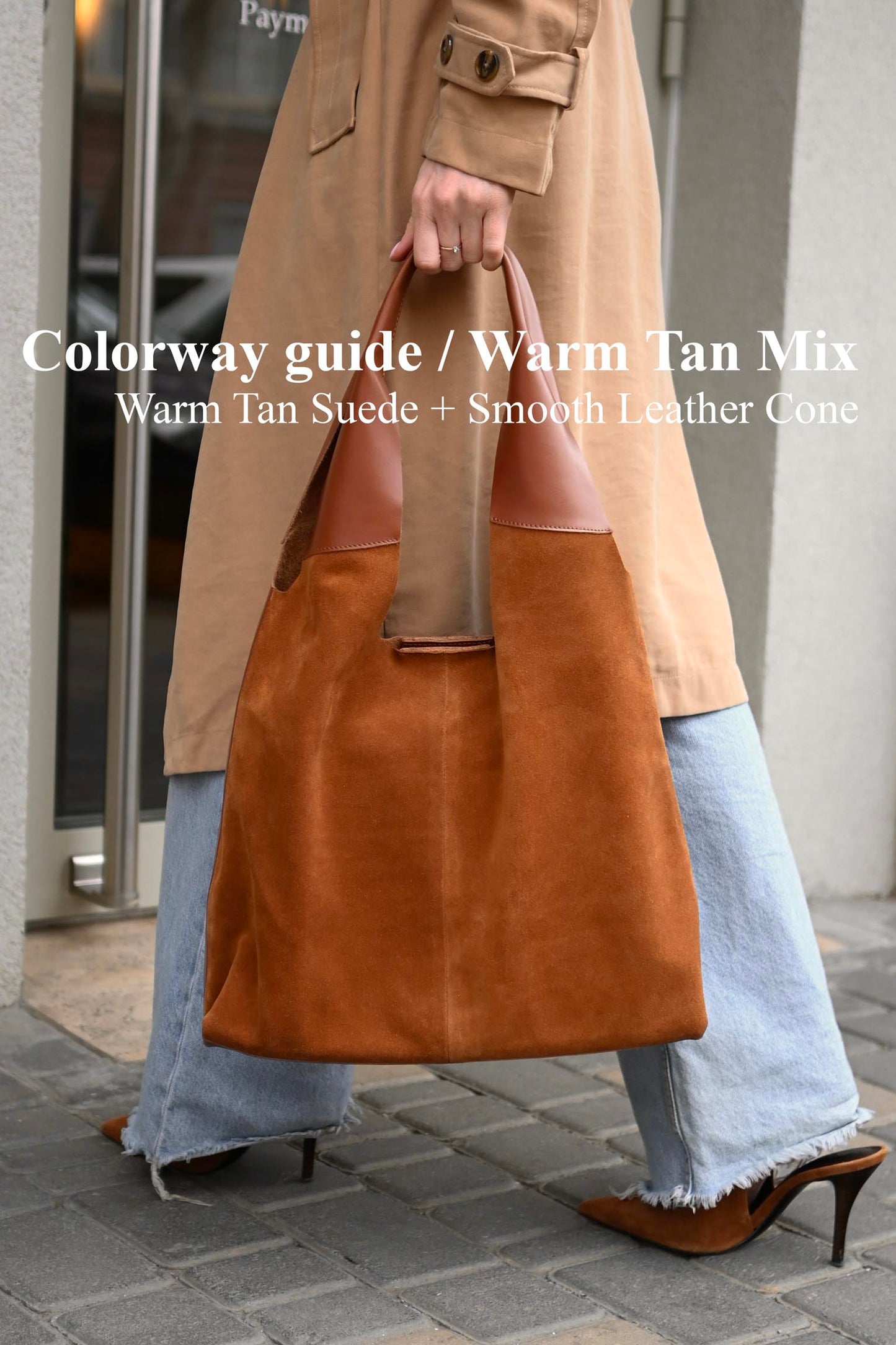 Large Suede & Leather Hobo Bag - Slouchy Shoulder Tote in Warm Tan Mix
