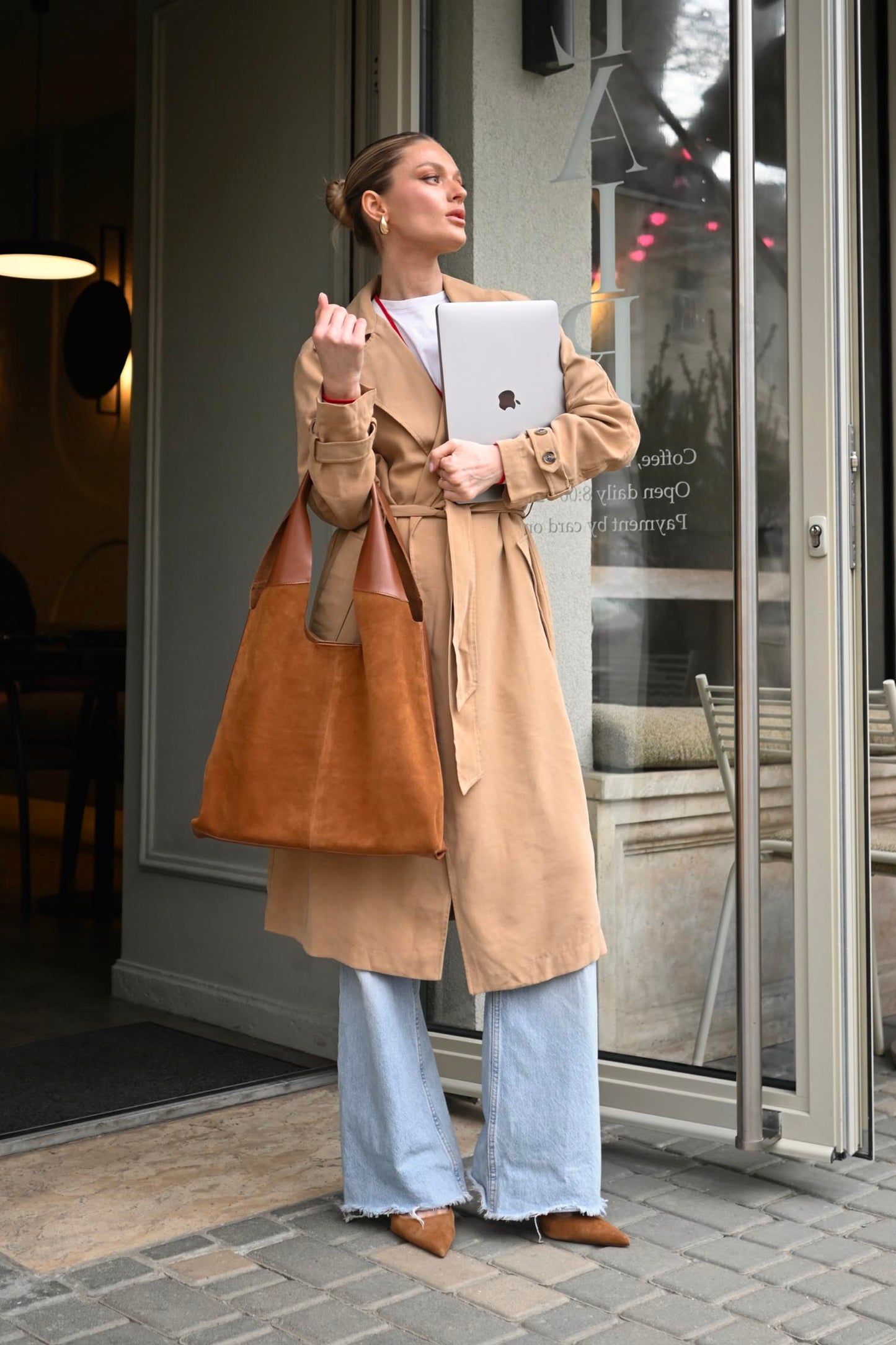 Large Suede & Leather Hobo Bag - Slouchy Shoulder Tote in Warm Tan Mix
