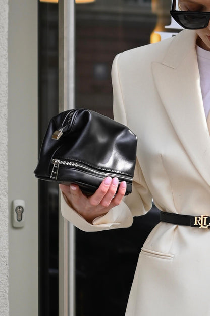 Black Smooth Leather Dopp Kit - Italian Leather Toiletry Bag