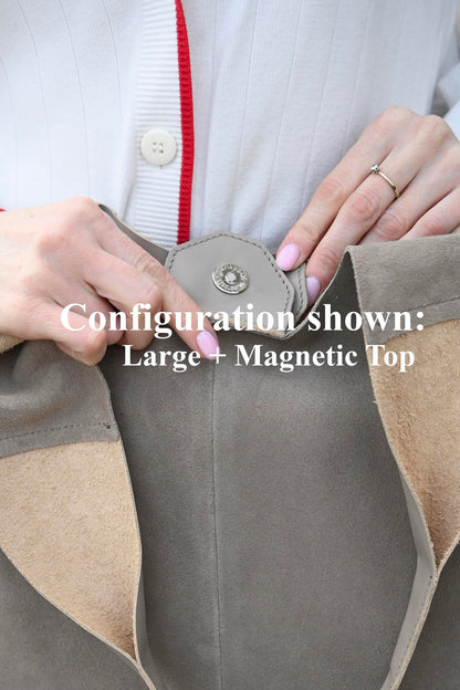 Large Suede & Leather Hobo Bag - Slouchy Shoulder Tote in Mushroom Mix