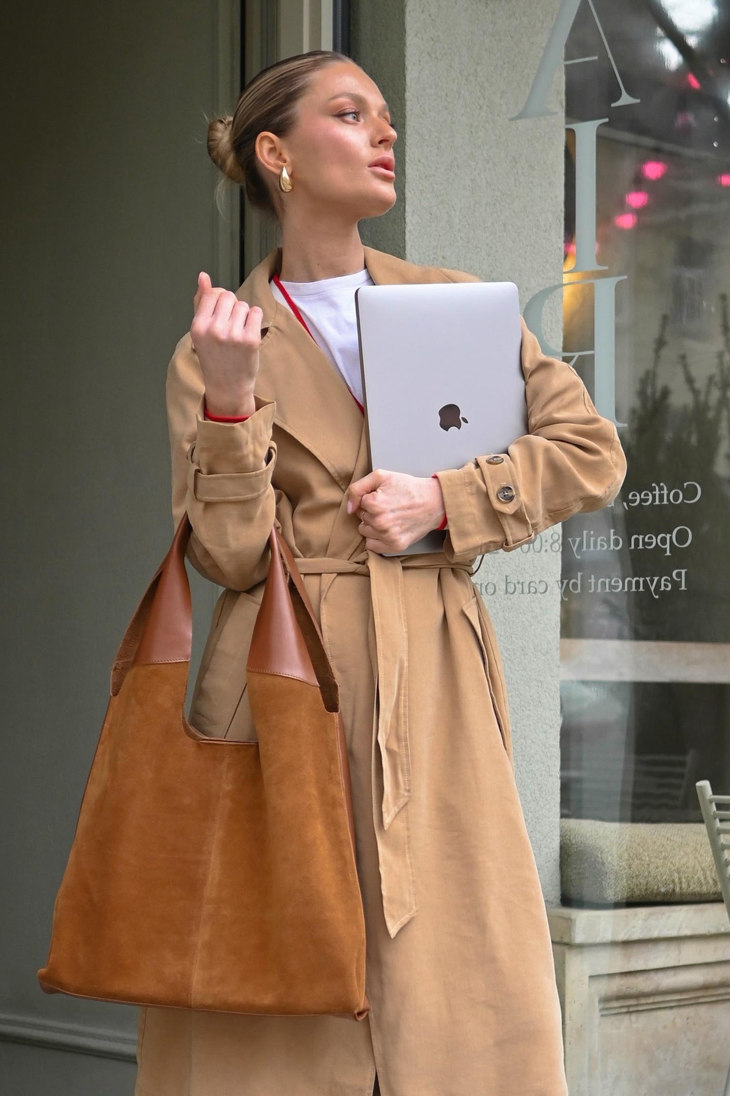 Large Suede & Leather Hobo Bag - Slouchy Shoulder Tote in Warm Tan Mix