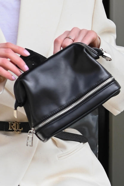 Black Smooth Leather Dopp Kit - Italian Leather Toiletry Bag