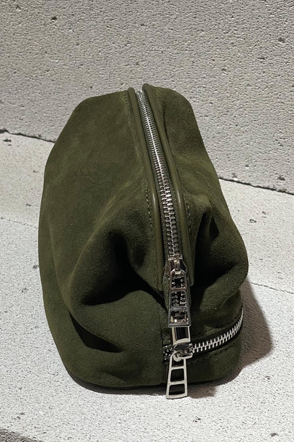 Forest Green Suede Dopp Kit - Italian Suede Toiletry Bag