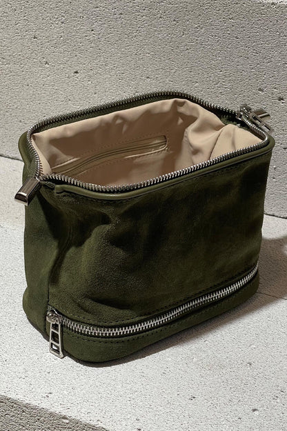 Forest Green Suede Dopp Kit - Italian Suede Toiletry Bag