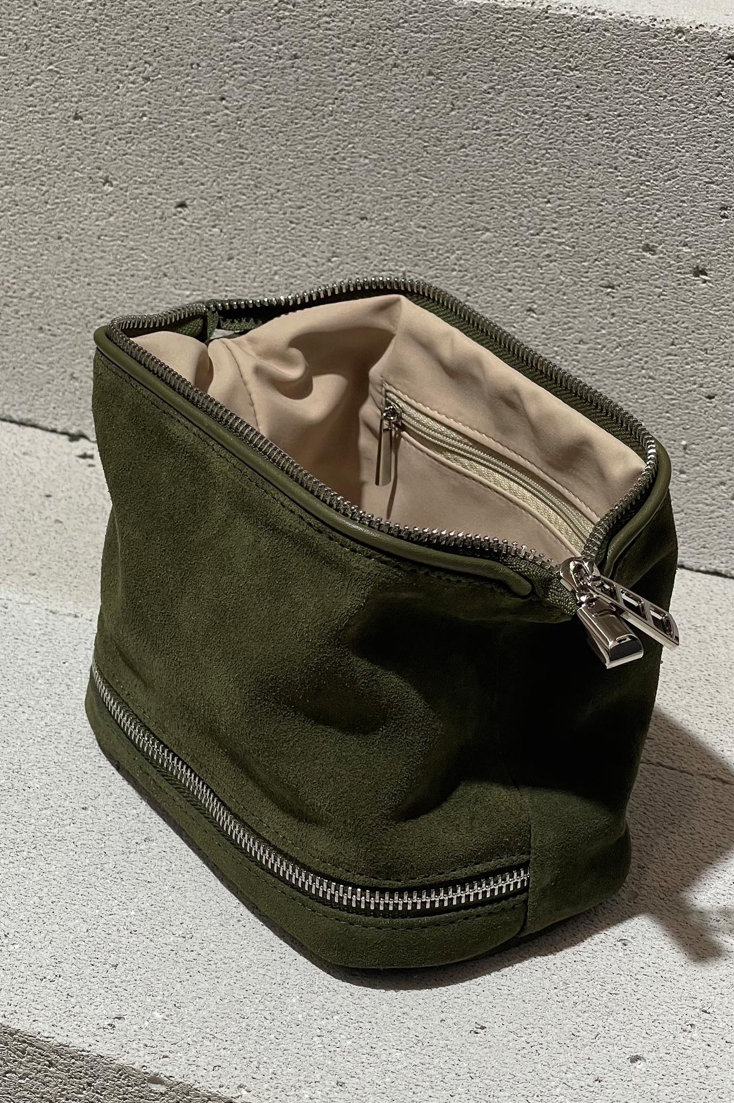 Forest Green Suede Dopp Kit - Italian Suede Toiletry Bag