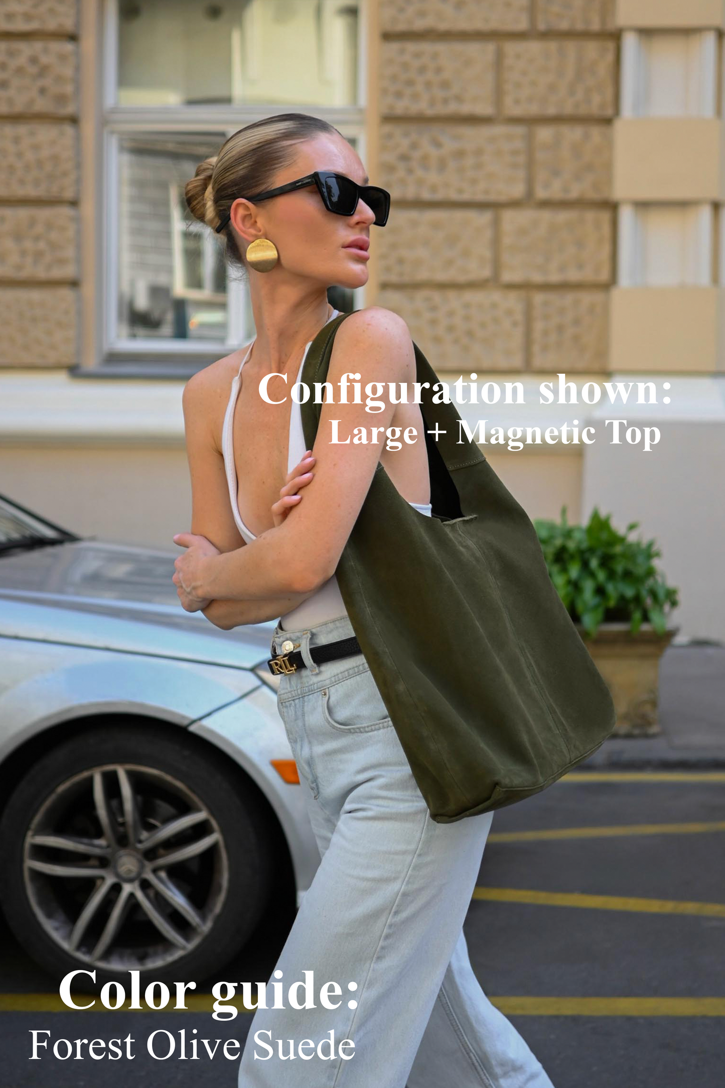 Large Suede Hobo Bag - Slouchy Shoulder Tote in Forest Olive