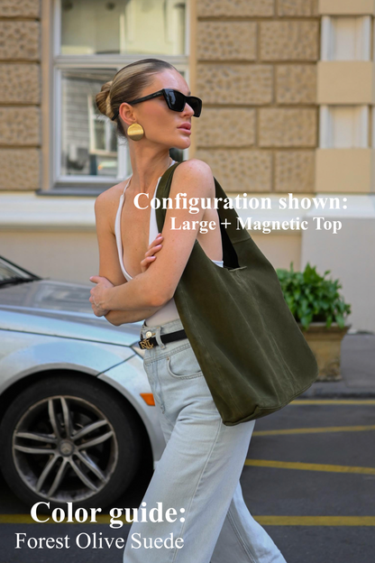 Large Suede Hobo Bag - Slouchy Shoulder Tote in Forest Olive