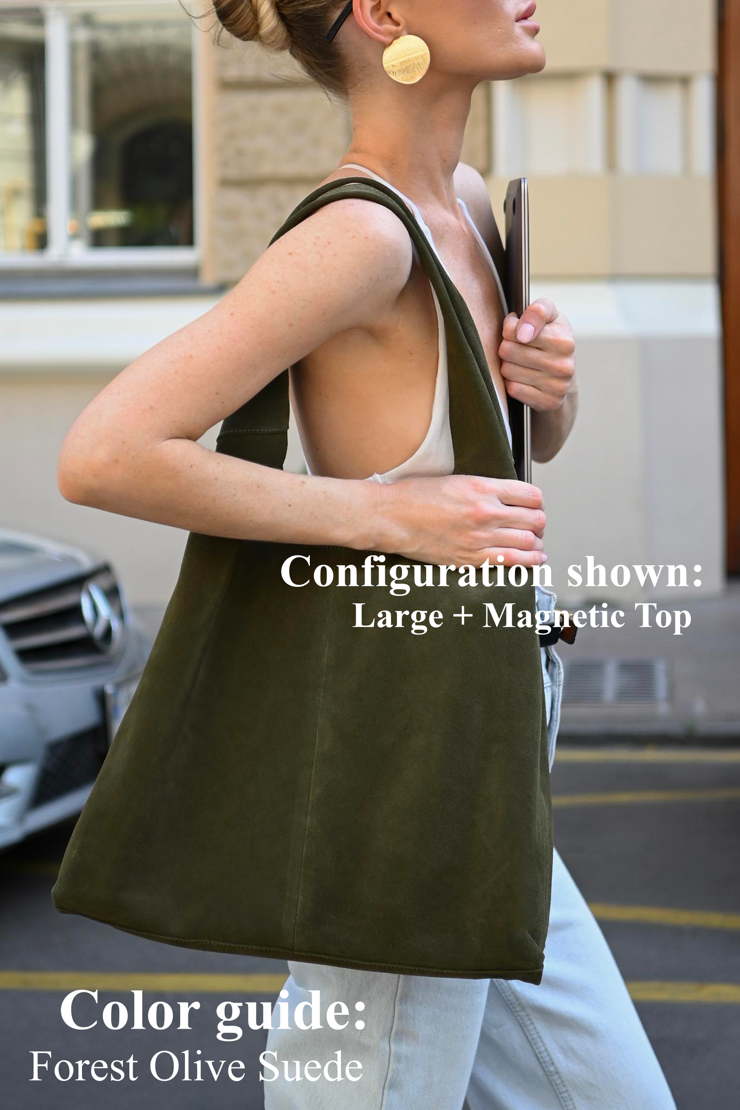 Large Suede Hobo Bag - Slouchy Shoulder Tote in Forest Olive