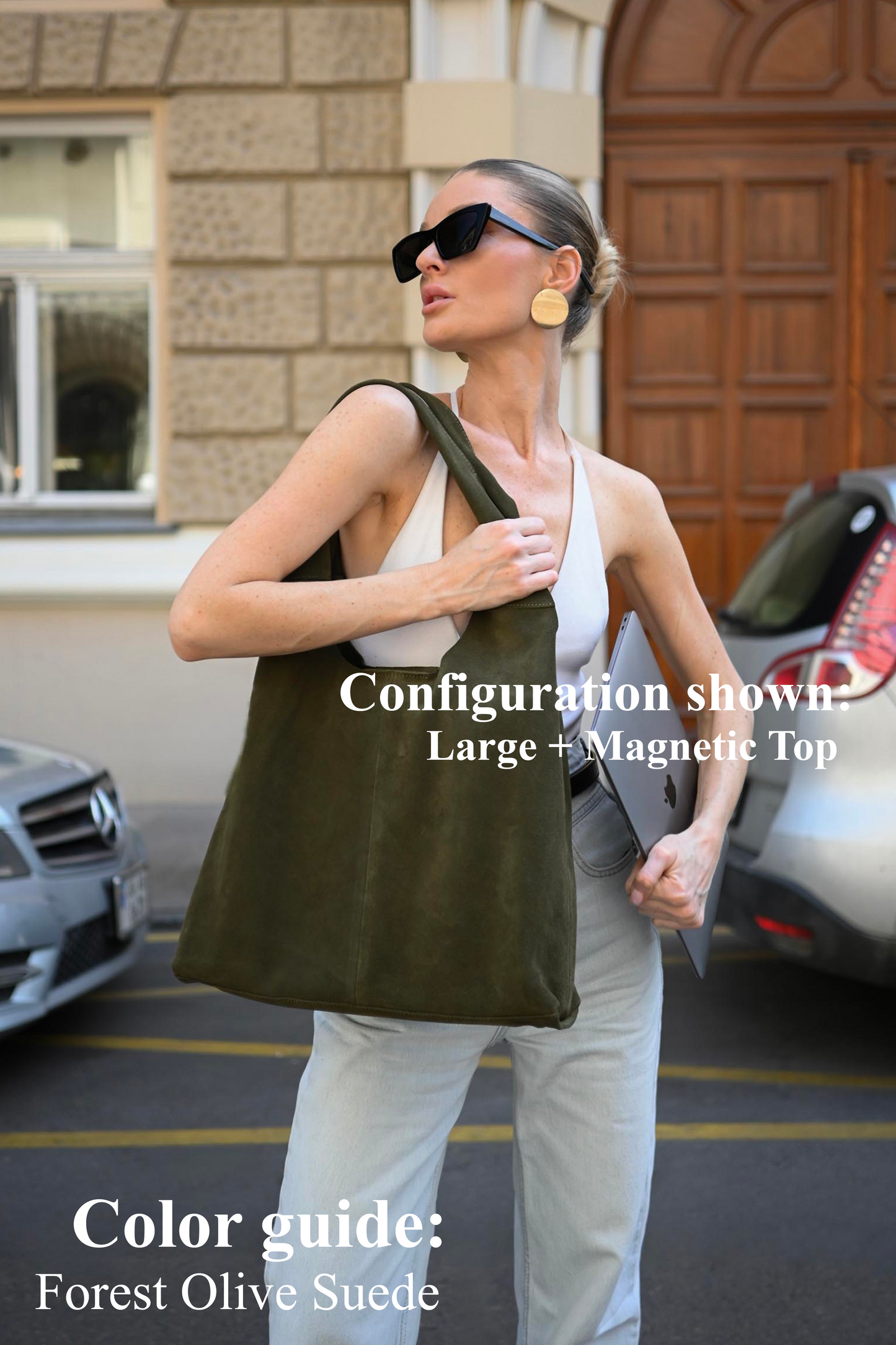 Large Suede Hobo Bag - Slouchy Shoulder Tote in Forest Olive
