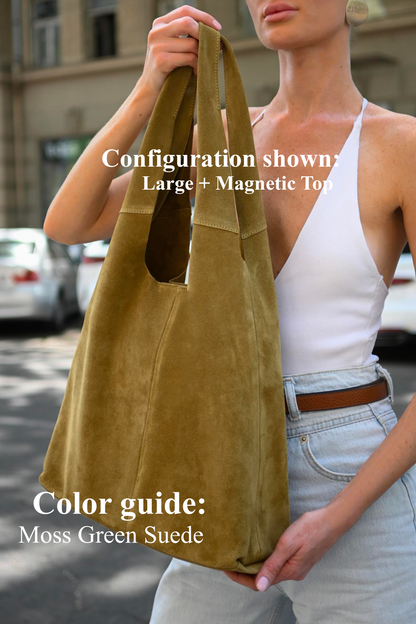 Large Suede Hobo Bag - Slouchy Shoulder Tote in Moss Green
