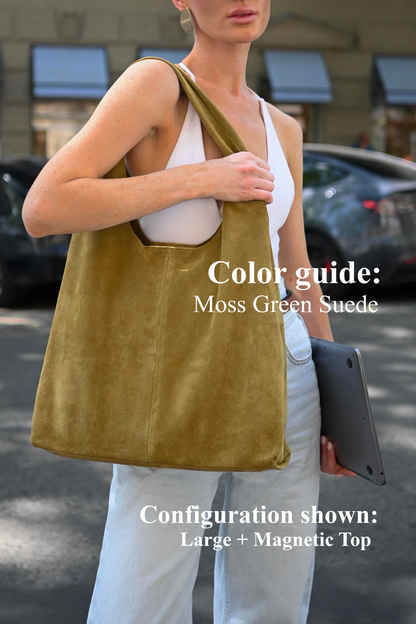 Large Suede Hobo Bag - Slouchy Shoulder Tote in Moss Green