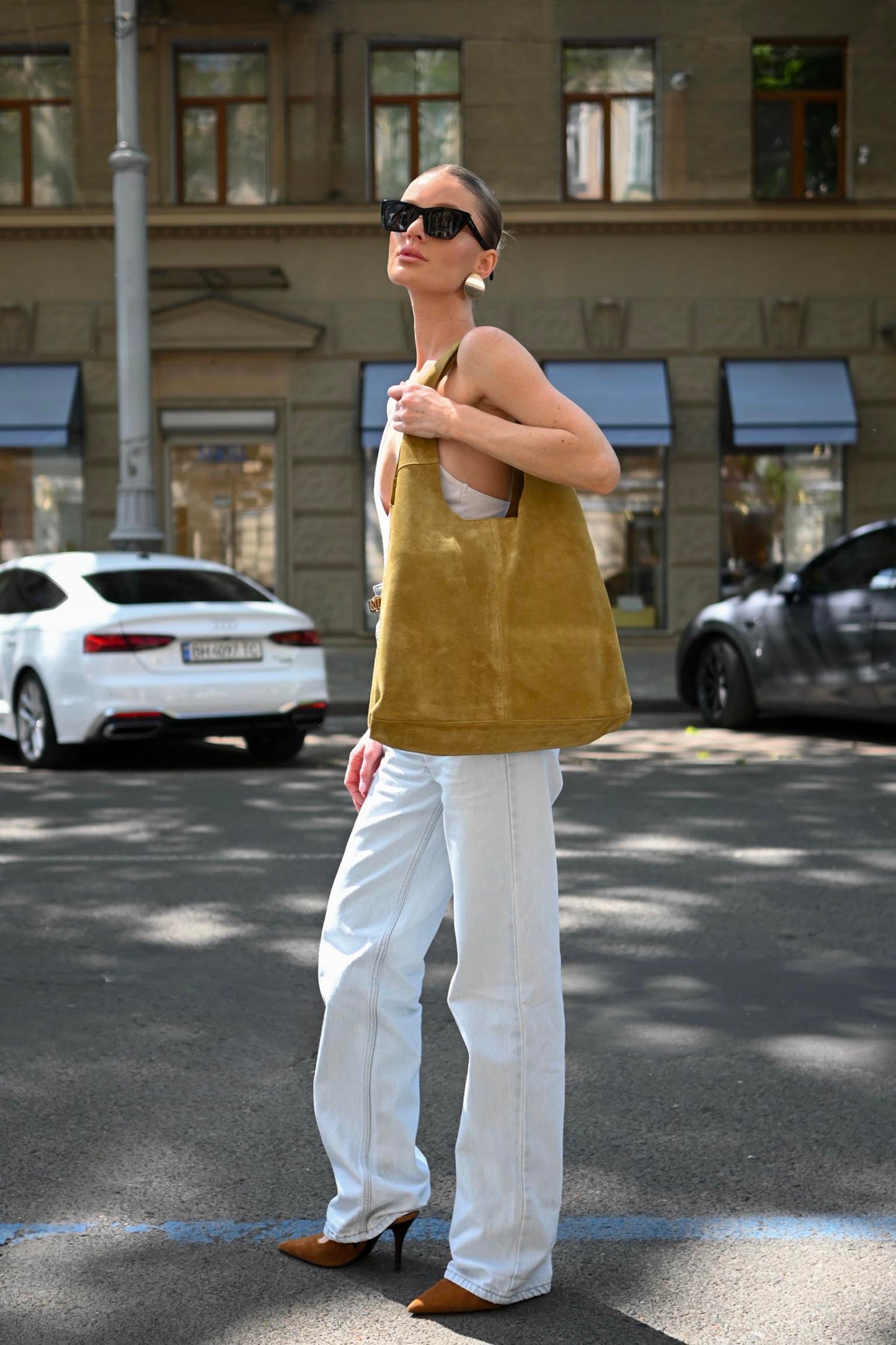 Large Suede Hobo Bag - Slouchy Shoulder Tote in Moss Green