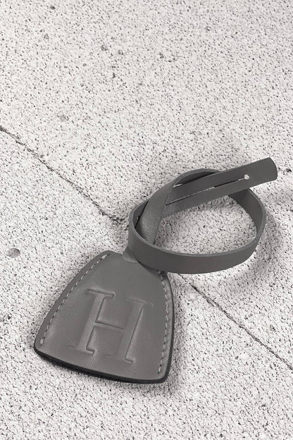 Smooth Leather Initial Bag Charm - Slate Gray Clochette Design No.08