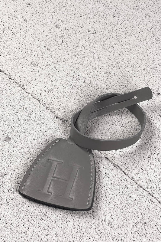 Smooth Leather Initial Bag Charm - Slate Gray Clochette Design No.08