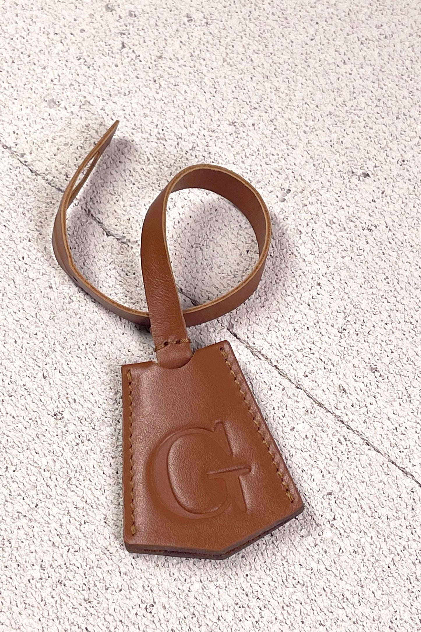 Smooth Leather Initial Bag Charm - Warm Tan Clochette Design No.01