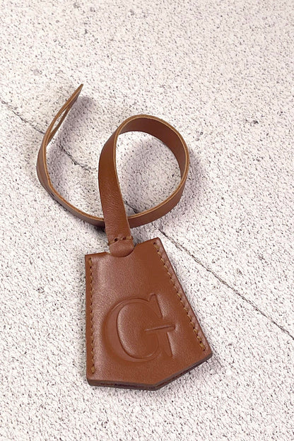 Smooth Leather Initial Bag Charm - Warm Tan Clochette Design No.01