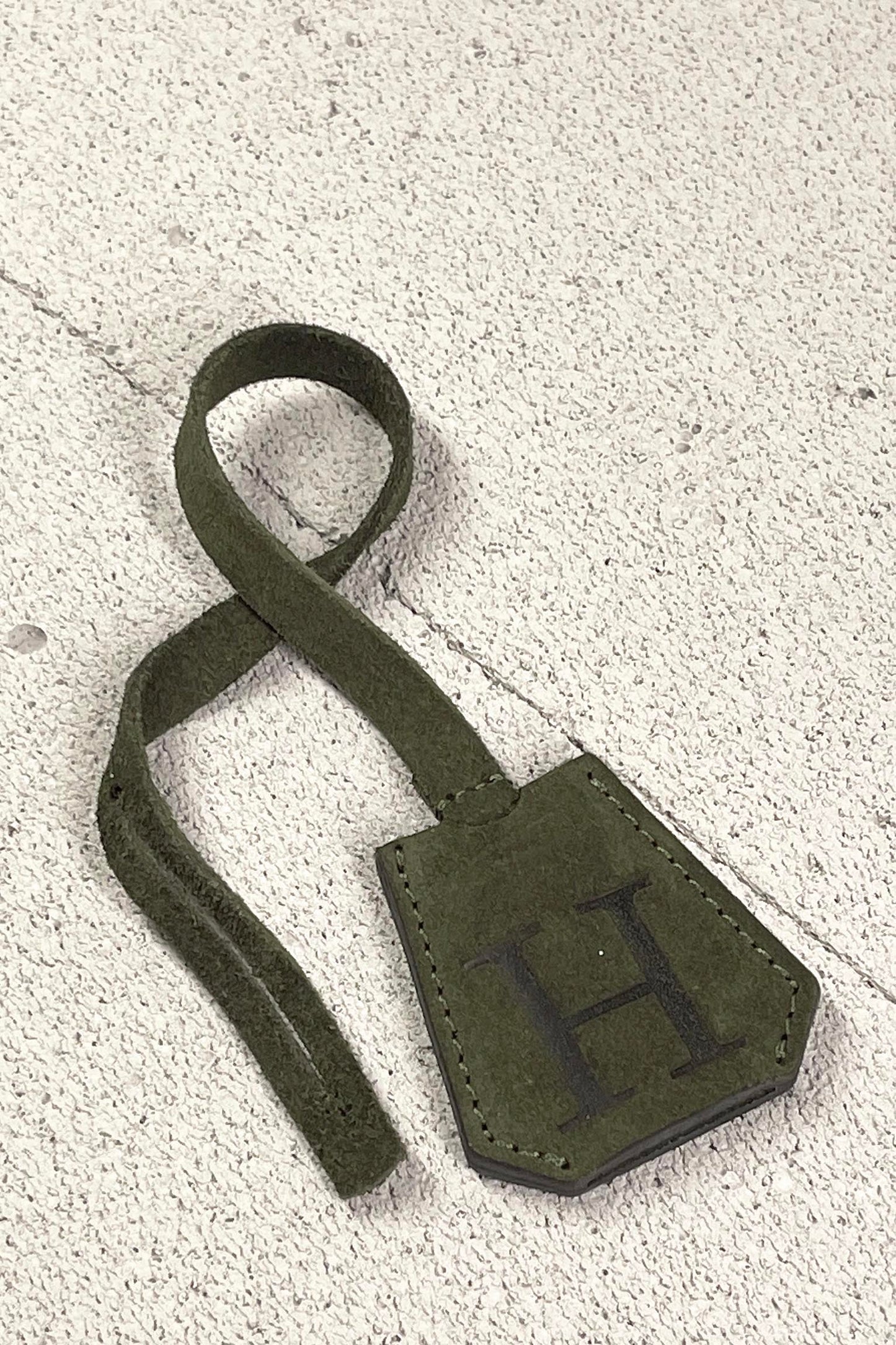 Suede Initial Bag Charm - Forest Olive Clochette Design No.06