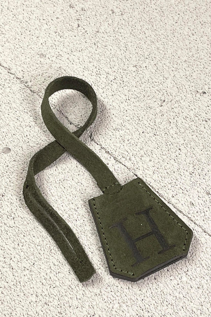 Suede Initial Bag Charm - Forest Olive Clochette Design No.06
