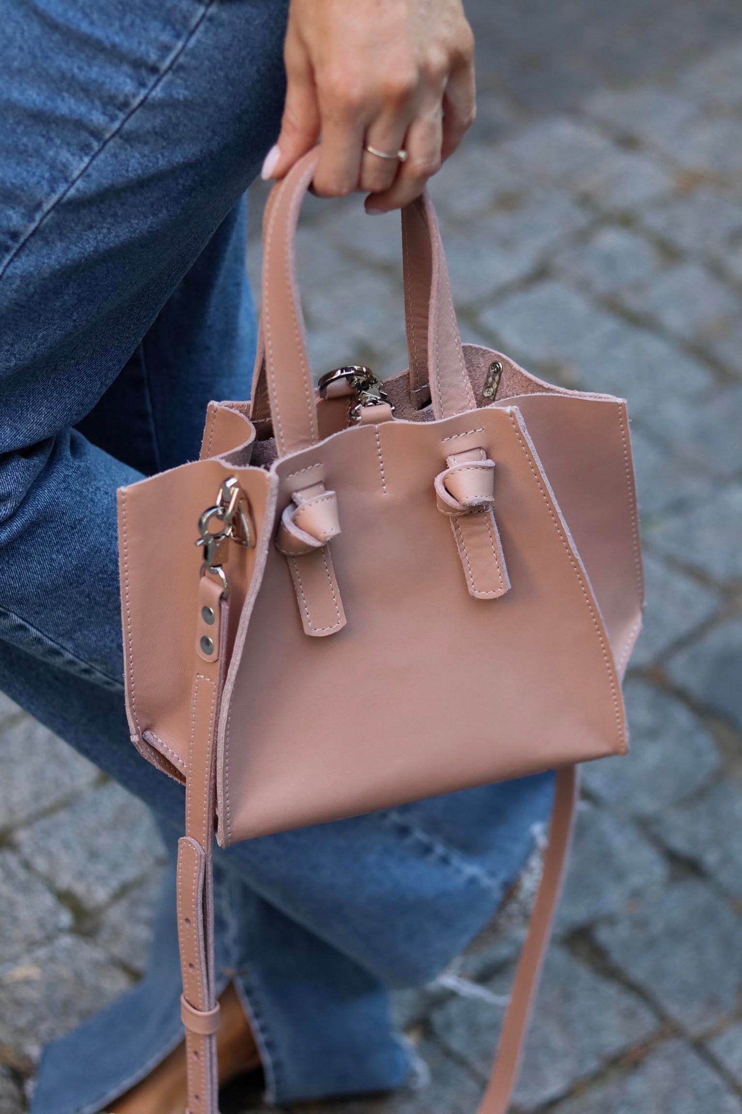 Almond Rose Small Leather Purse, Mini Tote Bag for Women