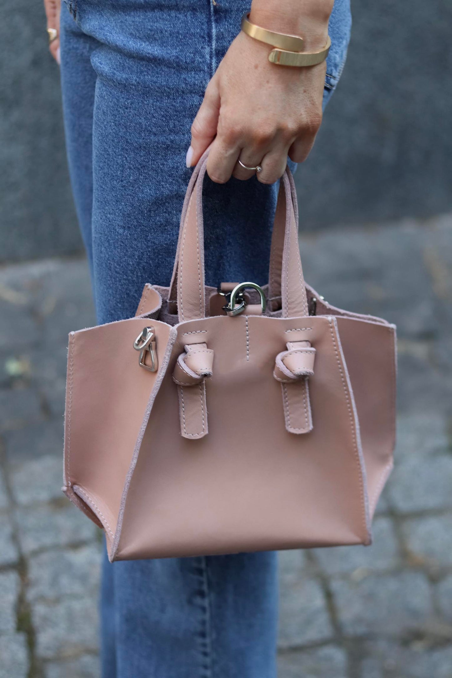 Almond Rose Small Leather Purse, Mini Tote Bag for Women