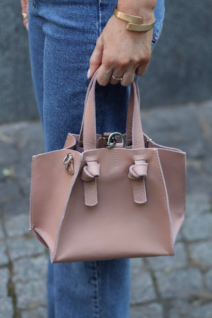 Almond Rose Small Leather Purse, Mini Tote Bag for Women