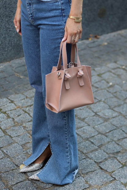 Almond Rose Small Leather Purse, Mini Tote Bag for Women