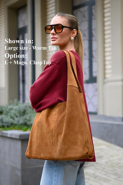 Large Suede Hobo Bag - Slouchy Shoulder Tote in Warm Tan