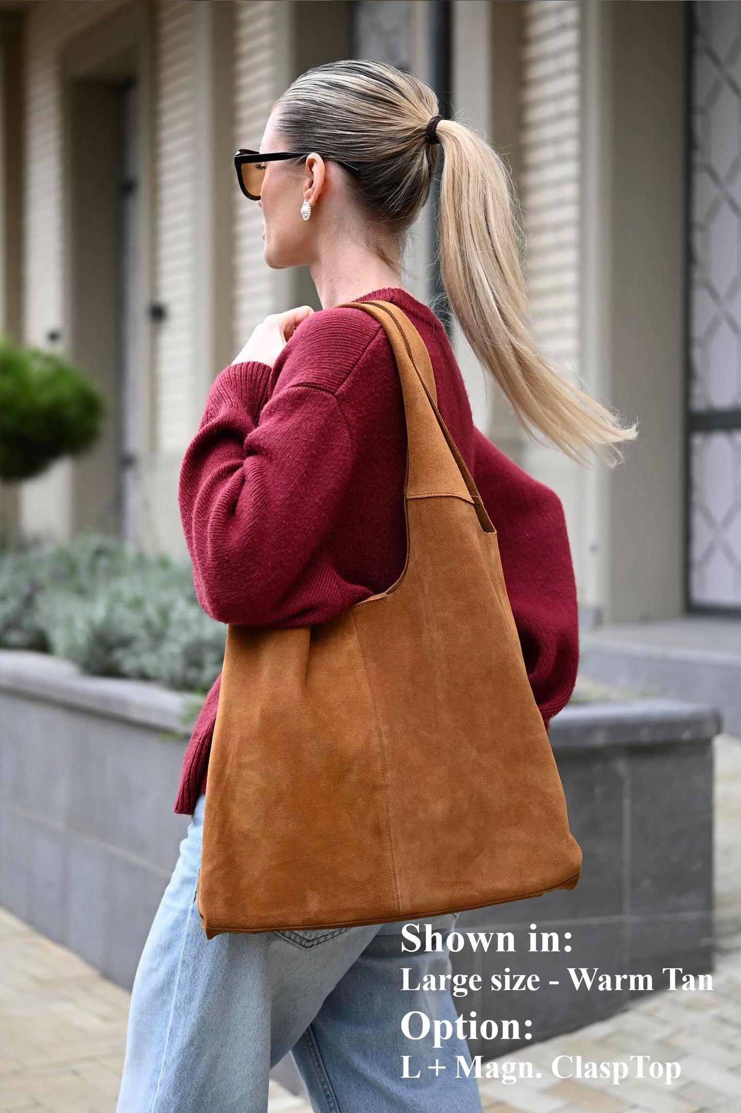 Large Suede Hobo Bag - Slouchy Shoulder Tote in Warm Tan