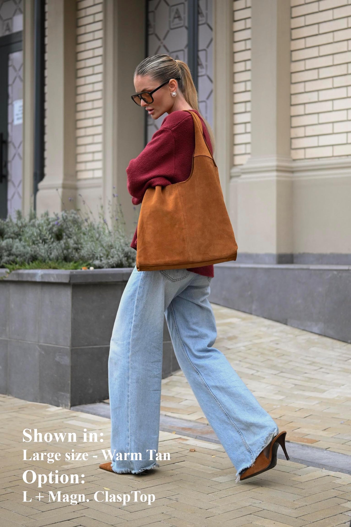 Large Suede Hobo Bag - Slouchy Shoulder Tote in Warm Tan