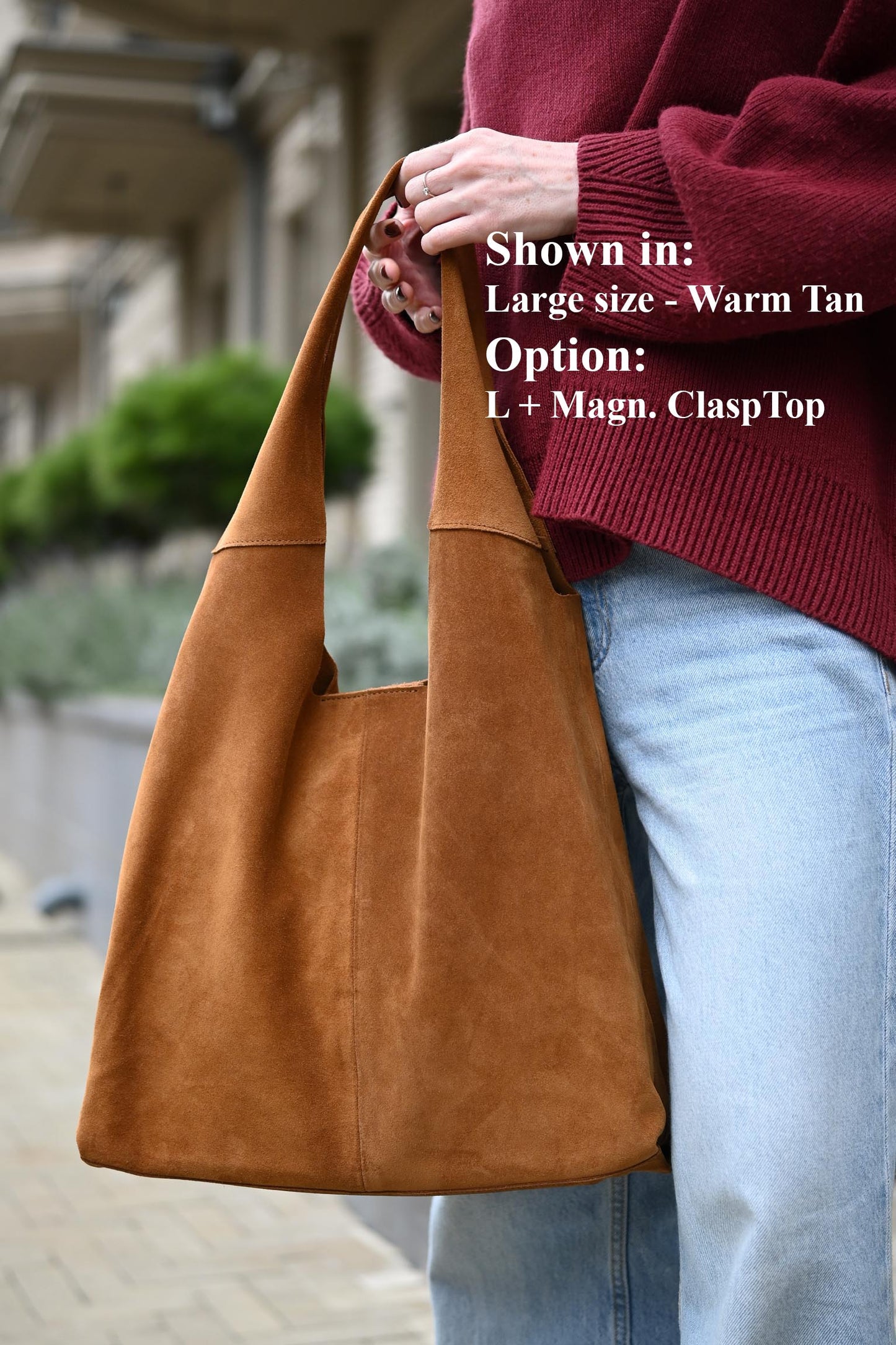 Large Suede Hobo Bag - Slouchy Shoulder Tote in Warm Tan