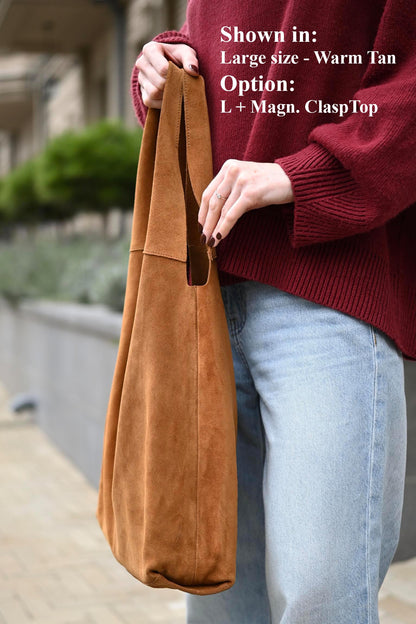Large Suede Hobo Bag - Slouchy Shoulder Tote in Warm Tan