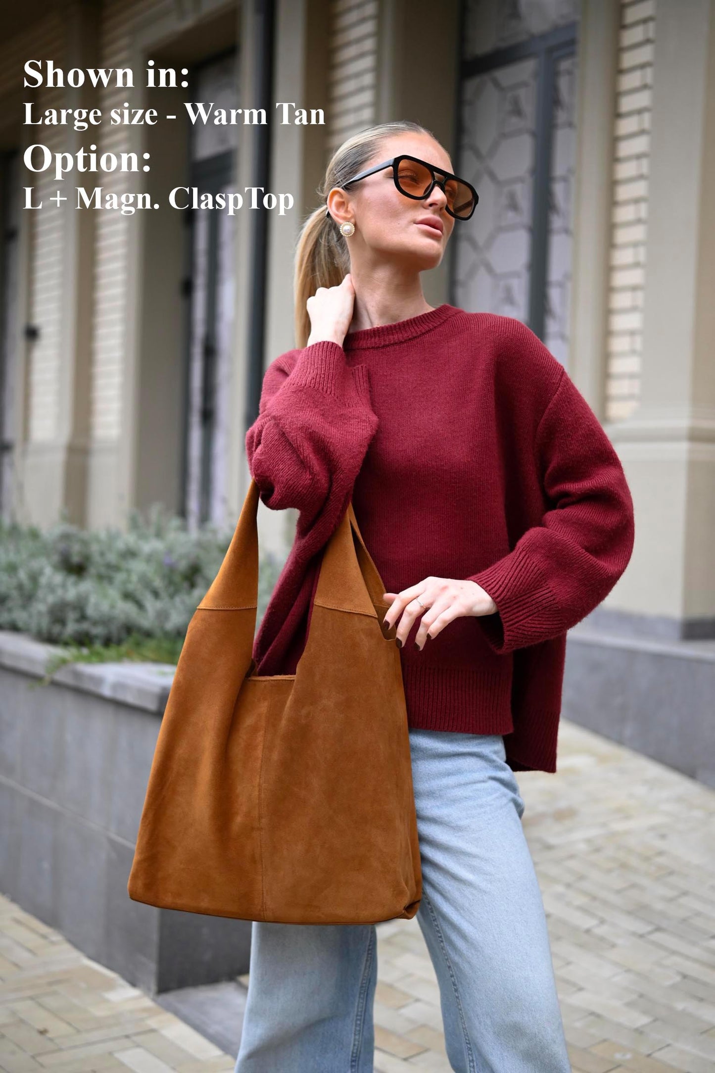 Large Suede Hobo Bag - Slouchy Shoulder Tote in Warm Tan