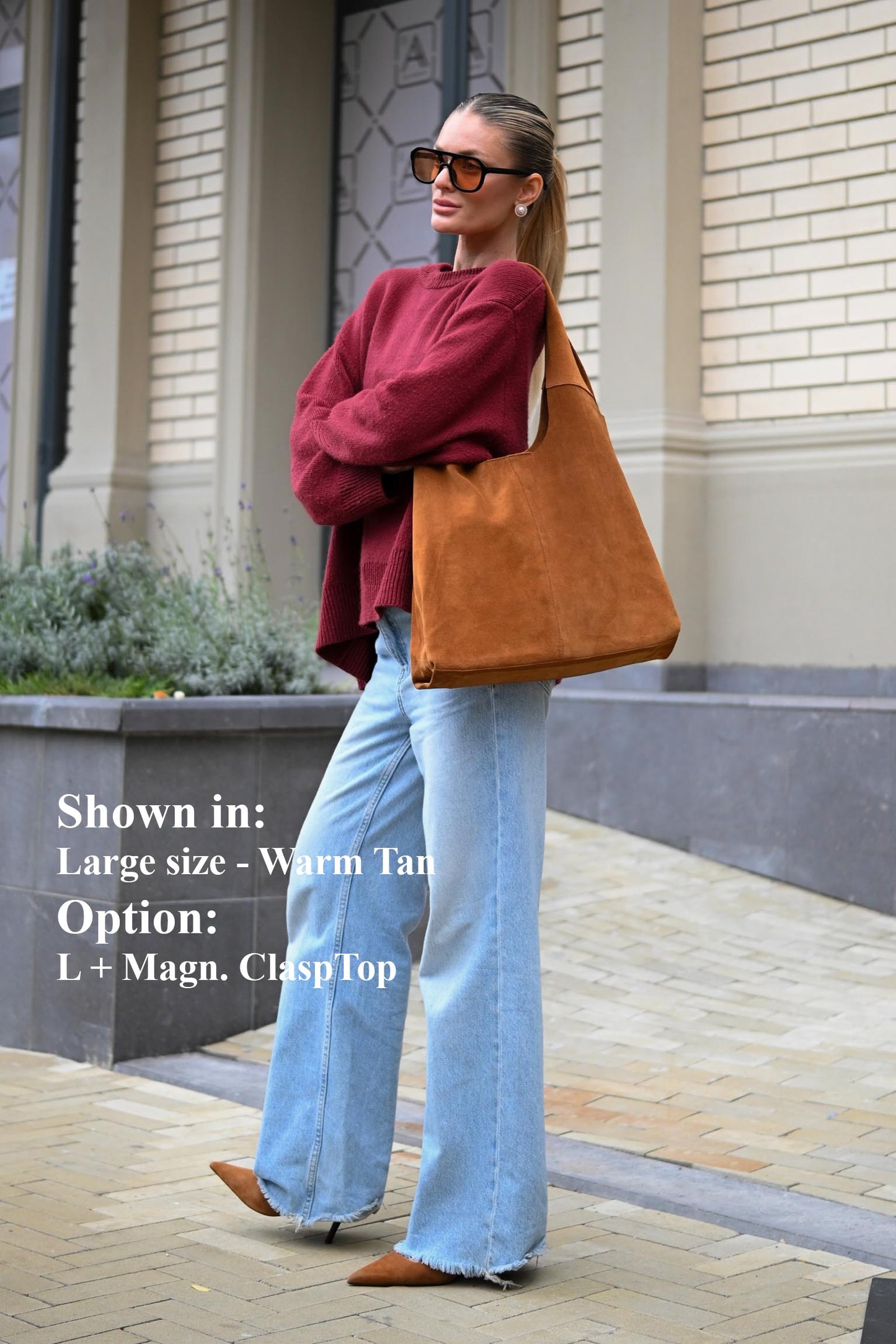 Large Suede Hobo Bag - Slouchy Shoulder Tote in Warm Tan