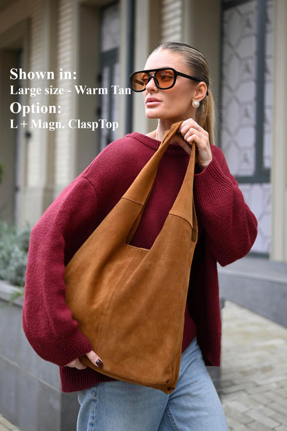 Large Suede Hobo Bag - Slouchy Shoulder Tote in Warm Tan