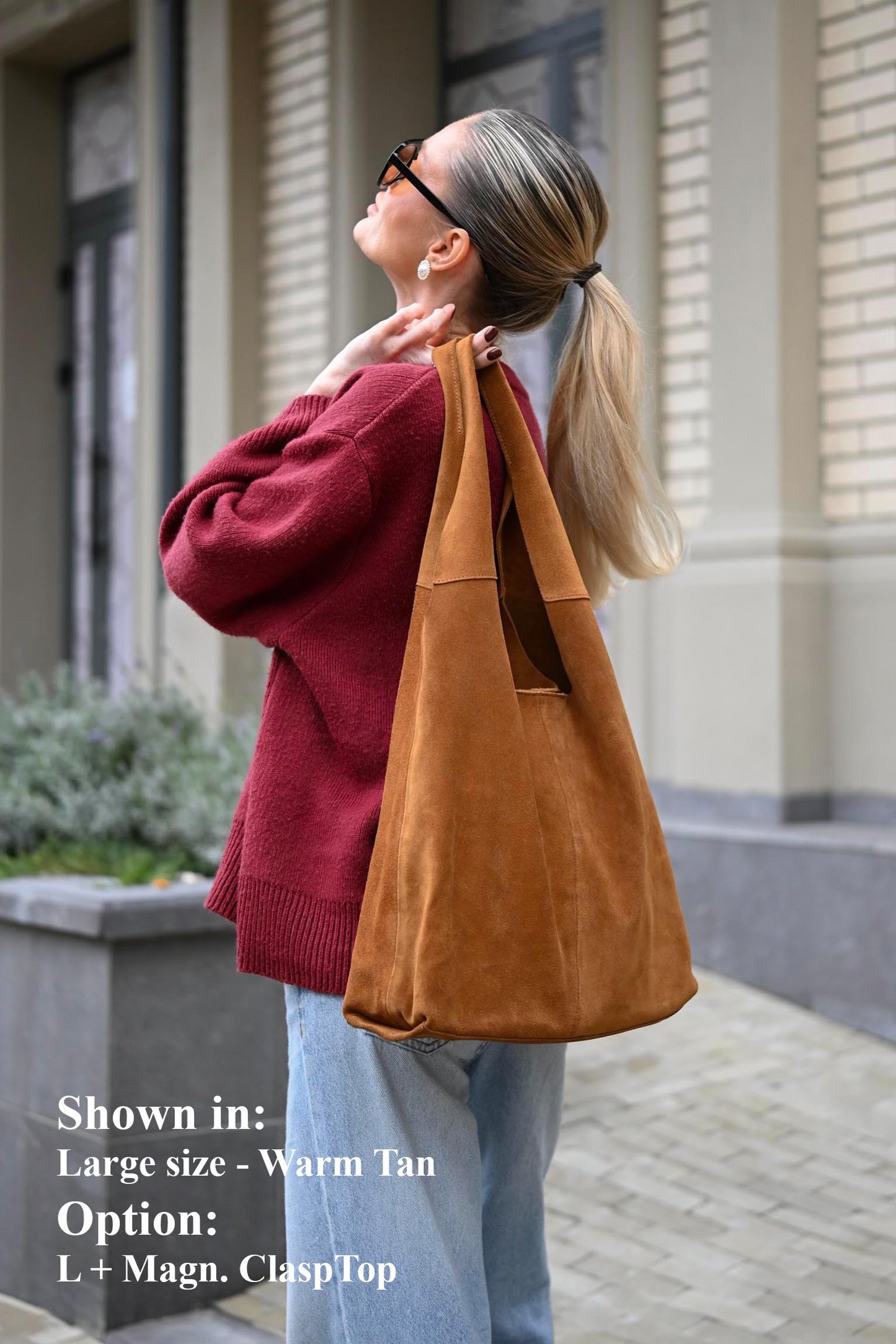 Large Suede Hobo Bag - Slouchy Shoulder Tote in Warm Tan