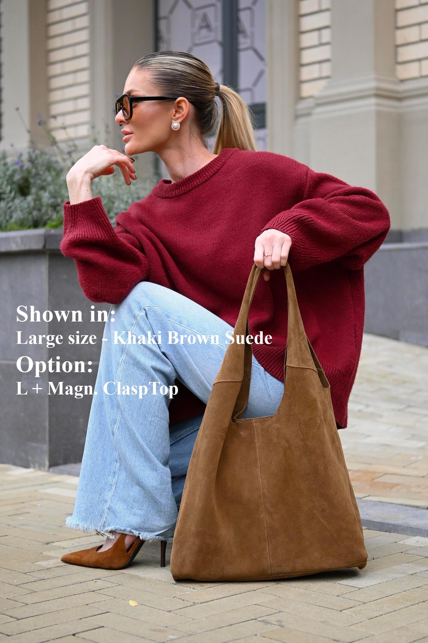 Large Suede Hobo Bag - Slouchy Shoulder Tote in Khaki Brown