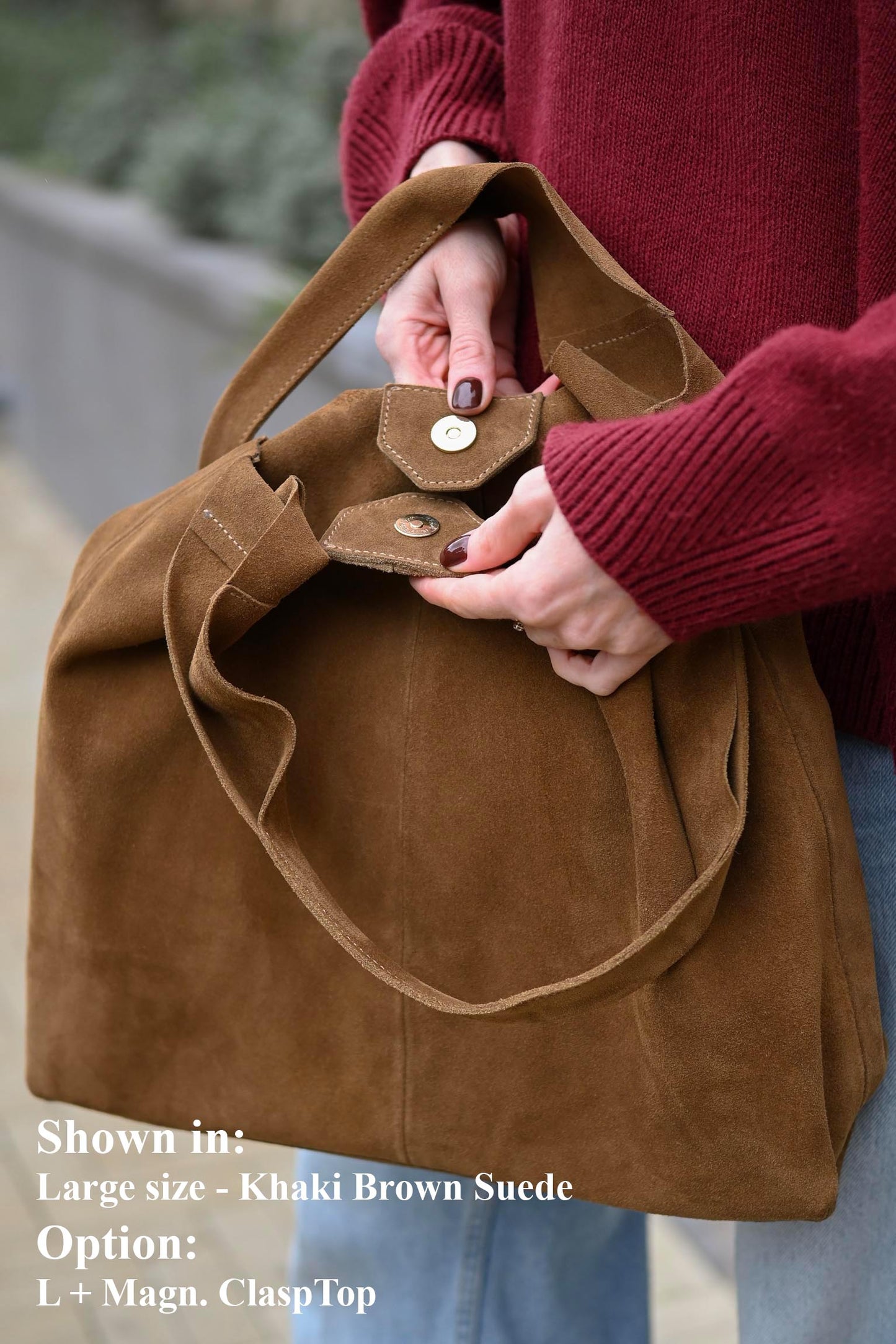 Large Suede Hobo Bag - Slouchy Shoulder Tote in Khaki Brown