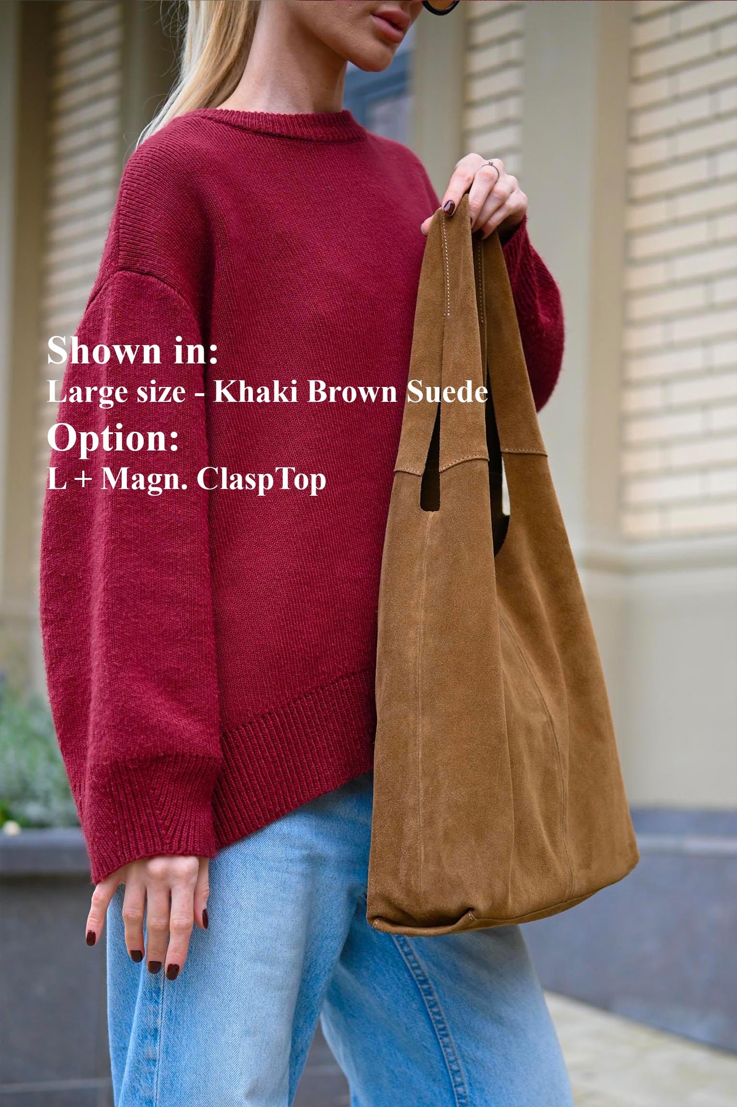 Large Suede Hobo Bag - Slouchy Shoulder Tote in Khaki Brown