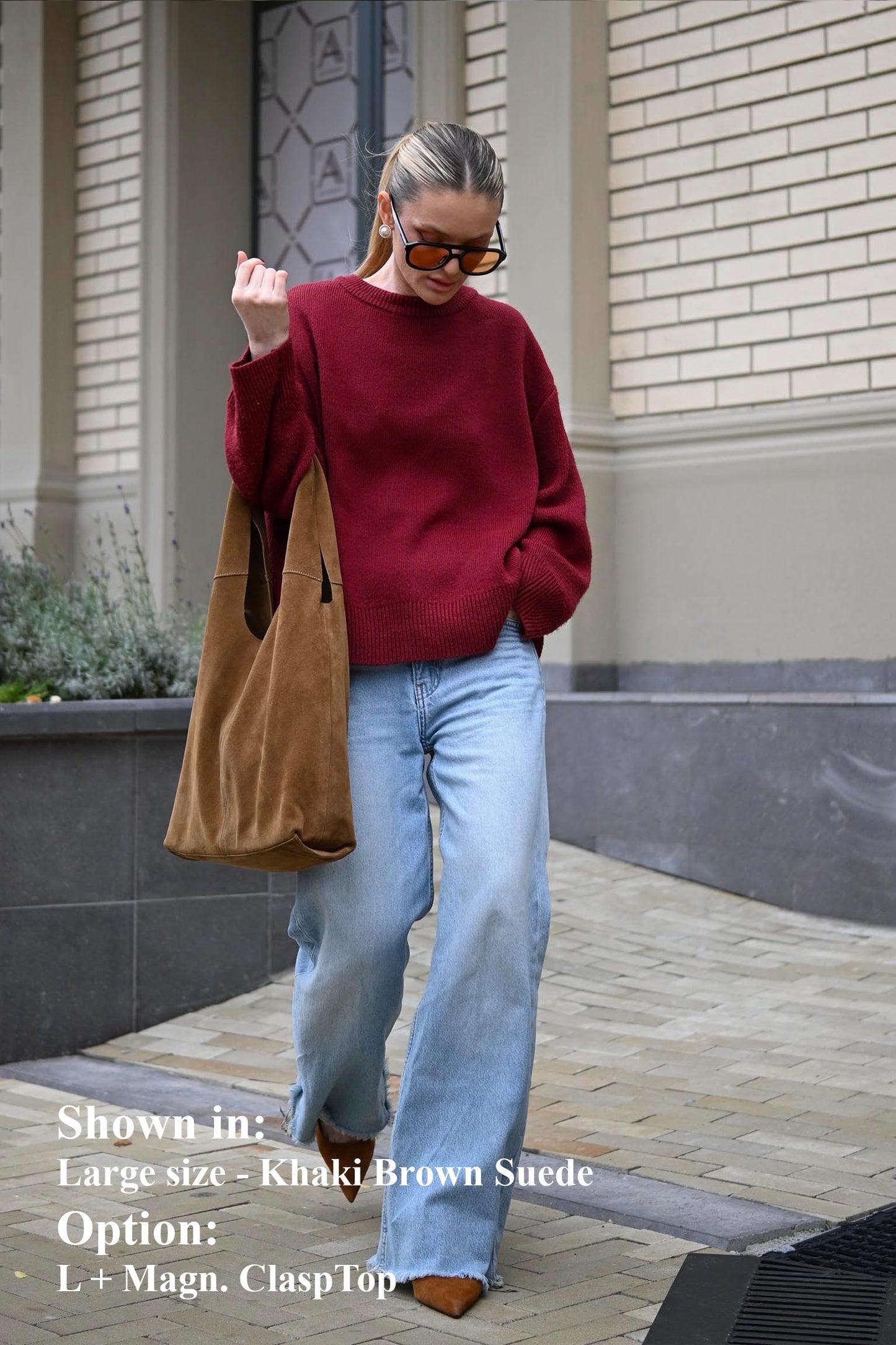 Large Suede Hobo Bag - Slouchy Shoulder Tote in Khaki Brown