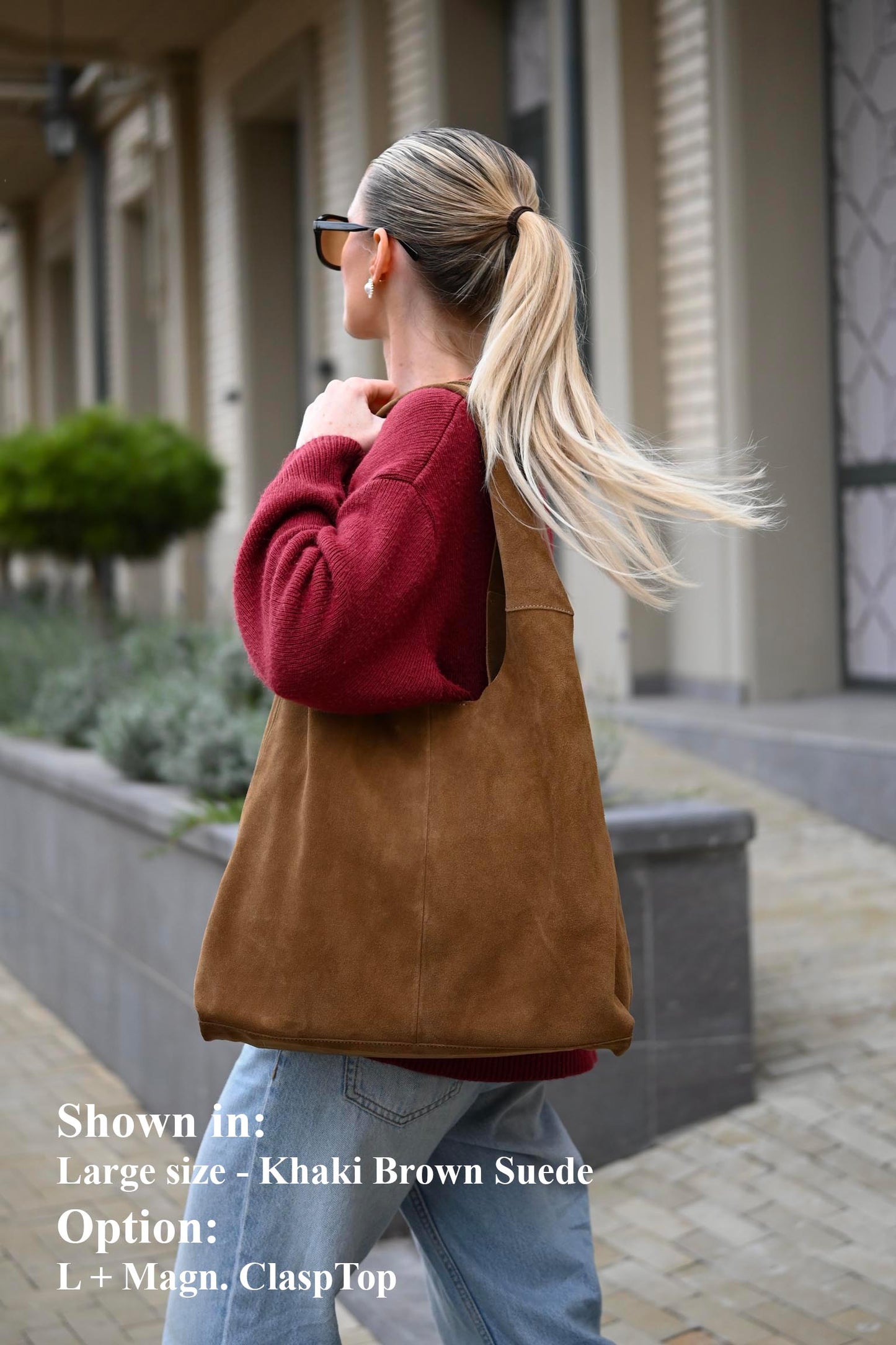 Large Suede Hobo Bag - Slouchy Shoulder Tote in Khaki Brown