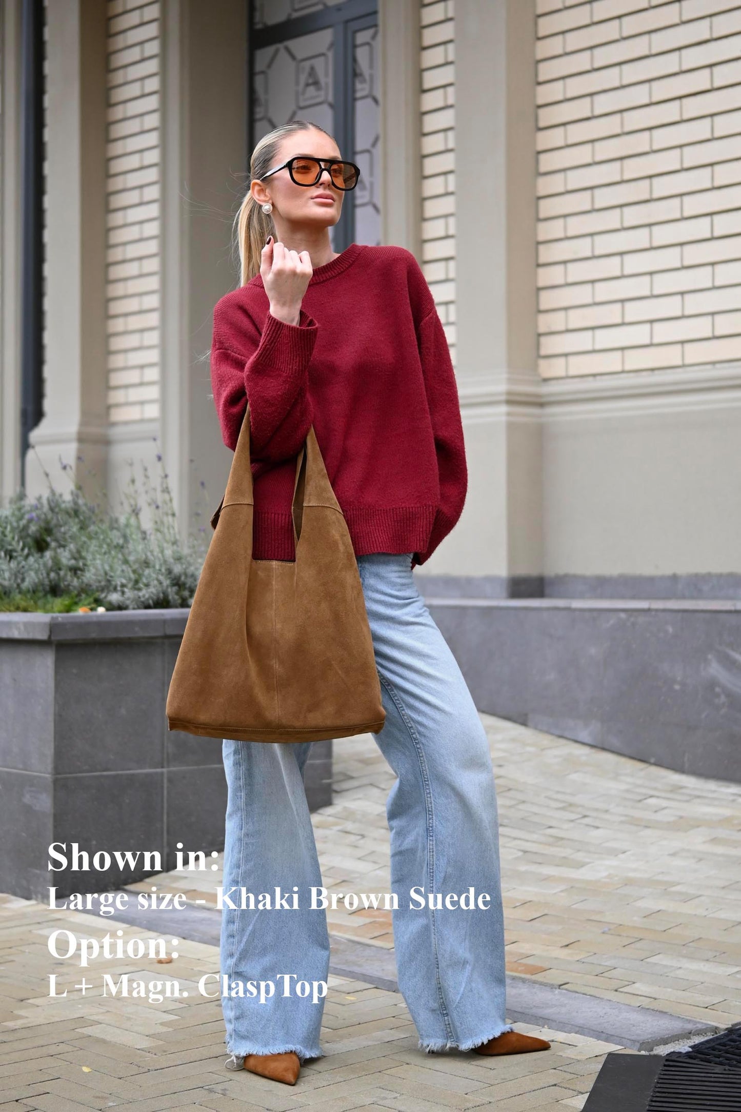 Large Suede Hobo Bag - Slouchy Shoulder Tote in Khaki Brown