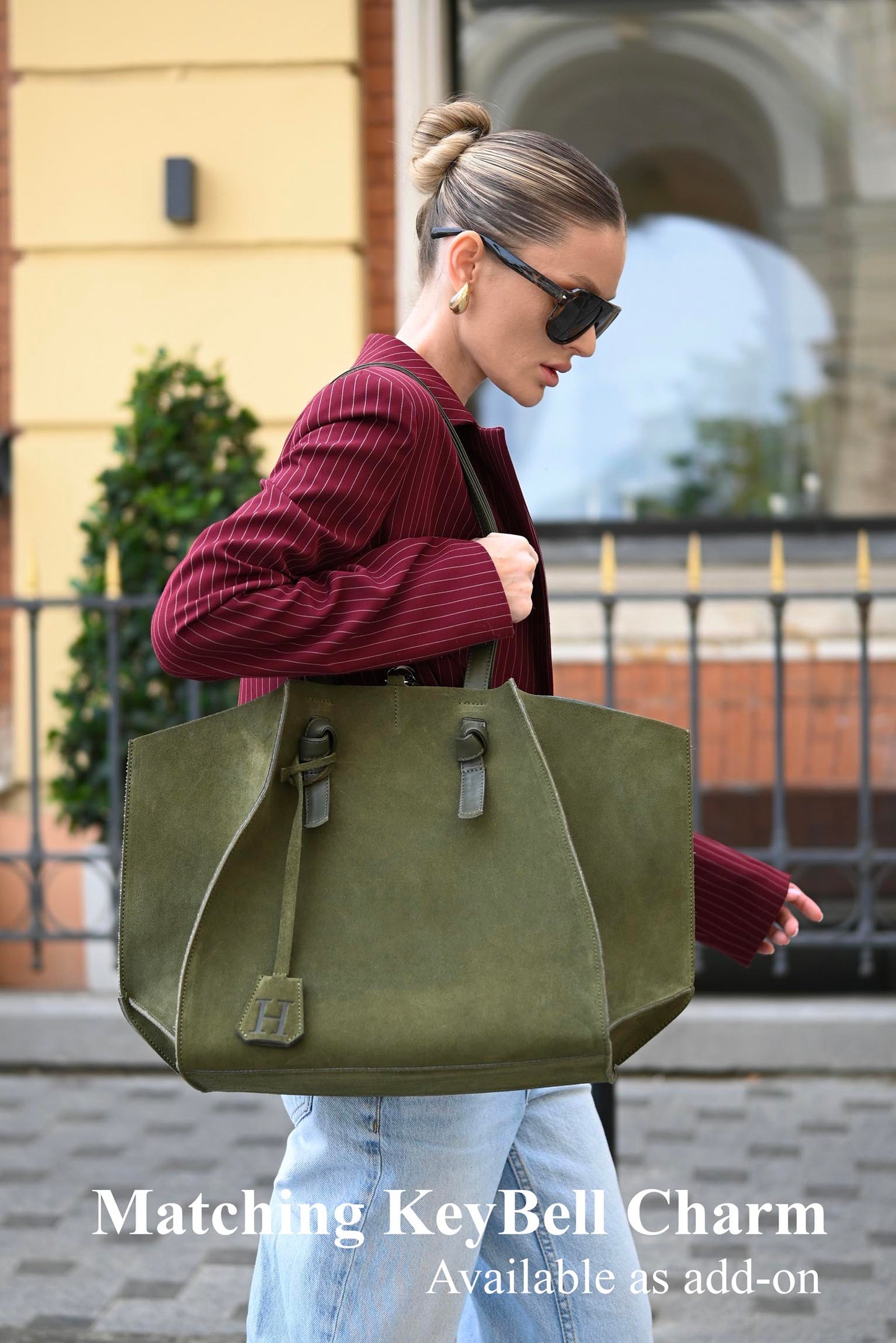 Forest Olive Suede Large Tote Bag