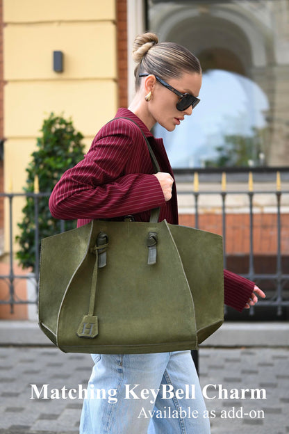Forest Olive Suede Large Tote Bag