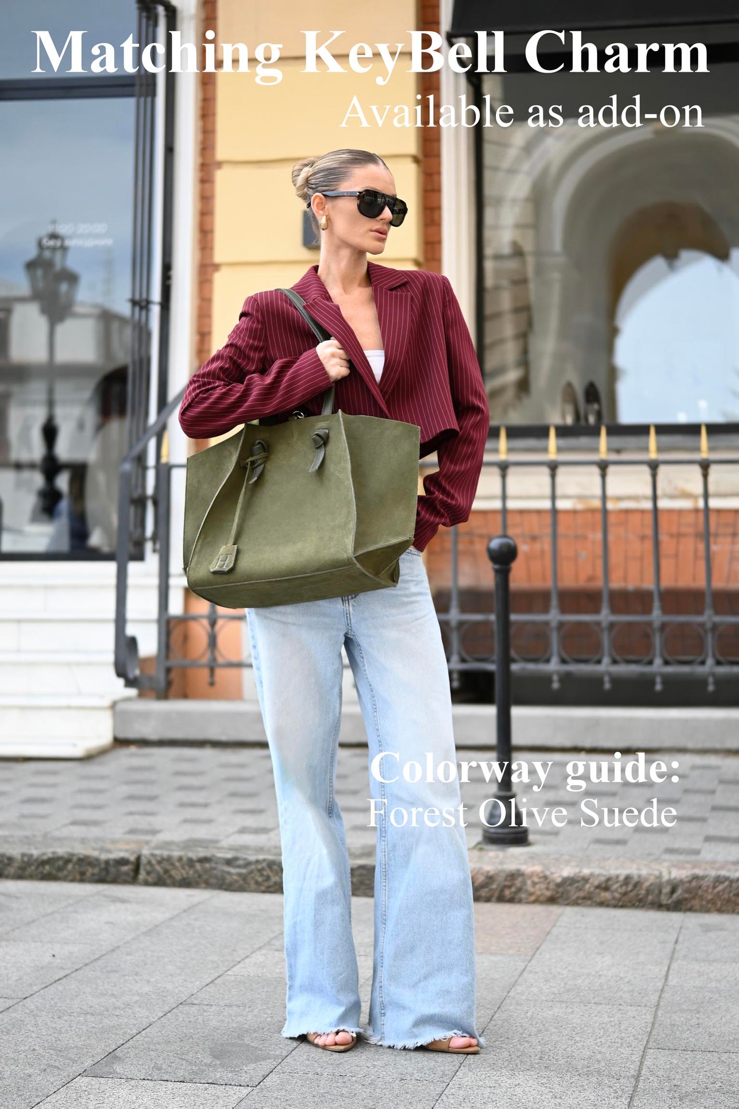 Forest Olive Suede Large Tote Bag