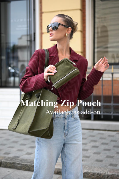Forest Olive Suede Large Tote Bag