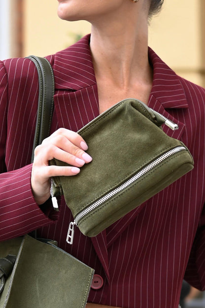 Forest Green Suede Dopp Kit - Italian Suede Toiletry Bag